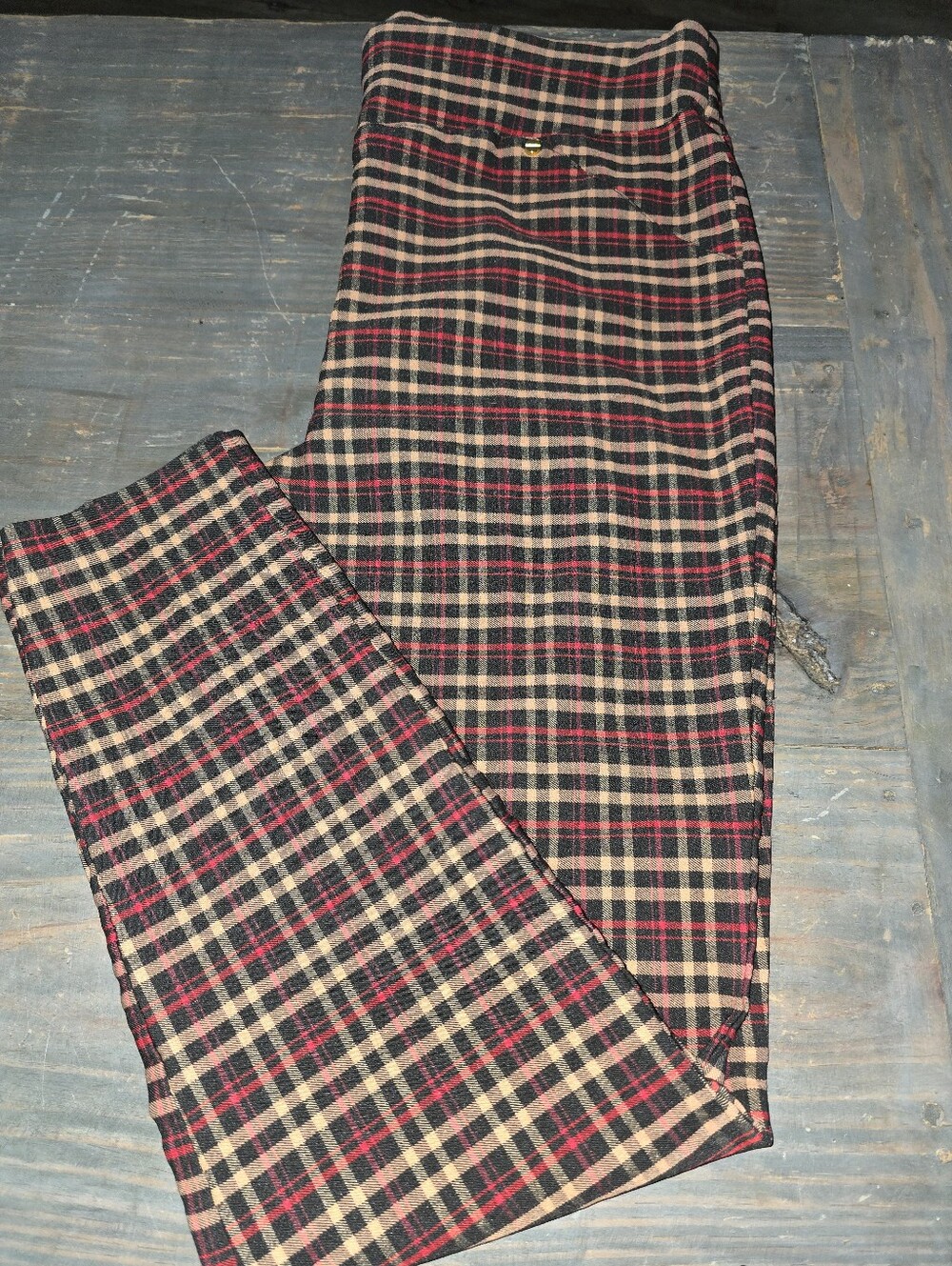 Carole Wren Pull Up Elastic Waistband Bold Plaid Pants Size 12